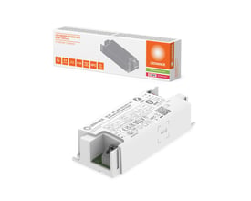 Ledvance LED-driver Direct Easy Zigbee på 45 W, hvid aflang driver med tilslutningsklemmer foran emballagen.