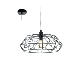 EGLO Carlton pendel i sort metal med åbent geometrisk stel, diameter 455mm, med lyskilde og baldakin.
