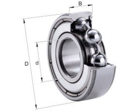 Schaeffler FAG 6200-C-2Z-C3 sporkugleleje med to metalpladetætninger, viser indre kugler og dimensioner D, d, B.