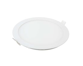 V-TAC 12W LED Premium Panel i rund aluminiumsdesign med lys diffusion på hvid baggrund.