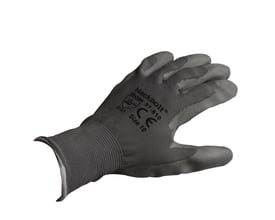 Blackbolt strikhandske Microtech 810-8 i størrelse 10 med grå ribkrave og polyurethan belægning i håndflade og fingre.