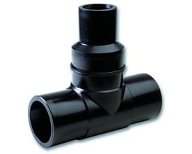 Sort Eurostandard Stuk-el reducerende tee med en gren på 63 mm og rørdimension 90 mm, PN10 og SDR17.