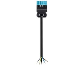 Wieland GST18I5 tilslutningskabel med blå 5-polet hanstik, sort kabel og synlige løse ledere.