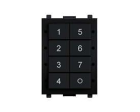 Helvar digidim136BD2 DALI2 brugerpanel med 8 sorte tryk, indikeret med tal 0-7, på hvid baggrund.