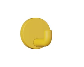HEWI enkeltkrog i serie 477, mat gul, med buet krog og rund roset; dybde 65 mm.
