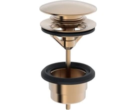 Oras push-open bundventil i børstet bronze med 63 mm/1 1/4" dimensioner og synlige pakninger.