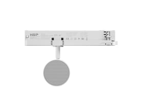 SpectrumLED Bluetooth højttaler til 3-faset skinne, 10W, 230V, hvid, vist med bagsiden opad for at vise tekniske mærkater.