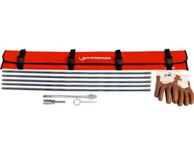 Rothenberger spiralstartersæt til boremaskine, 13 mm, med fleksible spiraler, rødt etui og brune handsker.