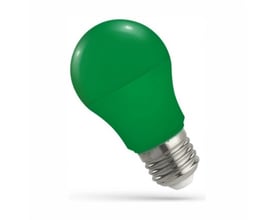 SpectrumLED grøn E27 LED-pære, A50-form med matteret overflade og synlig metalskruefatning.