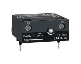 Schneider Electric TeSys D tidsblok LA4 DT2U med justerbar tid fra 1,5-30 sekunder og 24-250V AC/DC spænding.