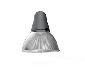 Ansell Lighting Deco HB2 PC LED pendel i mat grå med 361mm diameter og en klar polycarbonat refraktor, hvid baggrund.