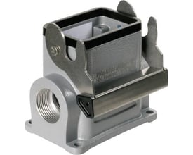 Weidmüller sokkelhus størrelse 3 med 2xM25 gevind og monteringsbøjle, udført i grå metal med sort pakning.