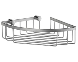 Smedbo Sideline hjørne brusekurv 195x195 mm i børstet krom finish, fremstillet af massiv messing og rustfri.