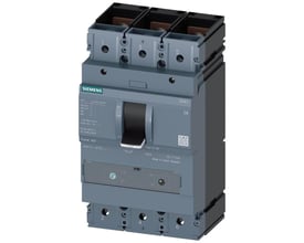 Siemens 3-polet maksimalafbryder 3VA1 med 400A nominel strøm og 36kA brydeevne, vist med drejehåndtag og mærkningsdetaljer.