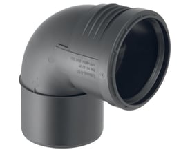 Geberit Silent PP bøjning 75 mm i sort plast med en vinkel på 87,5 grader, egnet til spildevandssystemer.