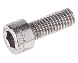 Cylinderhoved insex M8x100 A4 syrefast rustfrit stål skrue med indvendig 6-kt. ISO 4762, isoleret på hvid baggrund.