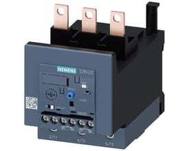 Siemens Sirius S3 overbelastningsrelæ 12,5-50A med skruetilslutning for hoved- og hjælpekreds, viser reset-knap og trip-indikator.