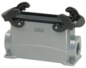 Procon B24 multistik sokkelhus i grå aluminium med tværgående låsebøjler og M25 forskruning, 68 mm høj, 16A 500V.