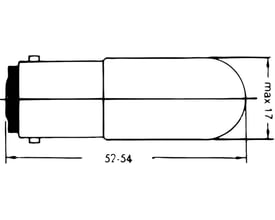Diagram af Kerger glødelampe med BA15D sokkel, 5W, 260V, med dimensioner angivet for længde og diameter.