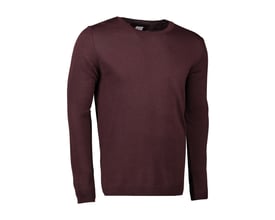 Detalje af Seven Seas pullover i bordeaux melange, der viser den runde halsudskæring med diskret kantdetalje i størrelse XL.