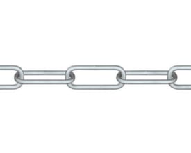 Roliba langleddet kæde på 5,0 mm, elforzinket og 5 meter lang, vist på hvid baggrund.