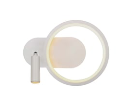 V-TAC 14W LED lampeskærm i hvidt metal med et rundt og et aflangt lyspanel, viser moderne design og kold hvidt lys.