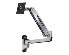 ERGOTRON LX-monteringssæt til LCD-skærm i poleret aluminium med leddelt arm og monteringsplade.