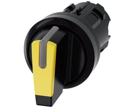Siemens 22mm gul omskifter fra Sirius Act-serie i plast med låsende funktion og aktiveringsvinkel 2x45°.