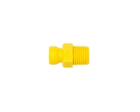 Gul syrebestandig Loc-Line tilslutning med 1/4" gevind og 20mm stud, perfekt til kølevæskesystemer.