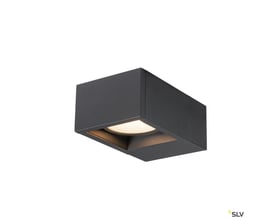 SLV Eskina Frame er en antracitfarvet væglampe på 15 W med indbygget LED og lys, der ses under lampen.