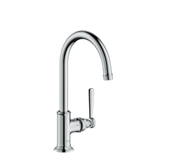 AXOR etgrebsbatteri i blank krom med 175mm tud og etgrebsbetjening på hvid baggrund.