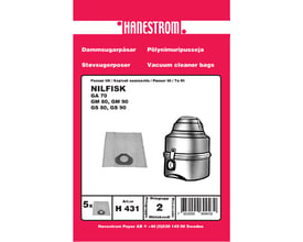 Pakke med 5 stk Hanestrom støvsugerposer model H 431, kompatible med Nilfisk GA 70, GM 80, GM 90, GS 80, GS 90.
