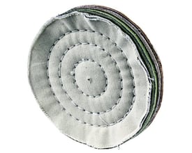 Kludeskive på 250 mm i diameter og 20 mm i bredde med 10 mm hul, syet i bomuld og beregnet til polering.