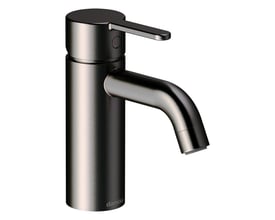 Damixa Silhouet small håndvaskarmatur i børstet grafitgrå med 1-grebs betjening og buet tud. Armaturet har en kompakt, moderne designstil og tydelig Damixa-logo.