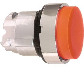 Schneider Electric trykknap, rød, ophøjet, 22mm diameter med krom-effekt ring.