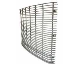 Gråt Friga Bohn ventilatorgitter i plast med buet form og lameller, til MF-, MFE-, MR- og MRE-fordampere.
