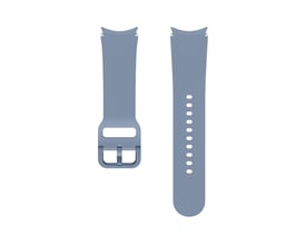 Samsung blå sportsrem i størrelse S/M til Watch4 og Watch5, vist i to dele med spænde og justeringshuller.