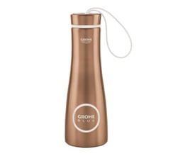 Grohe Blue termo drikkeflaske i børstet warm sunset finish, 450 ml, med hank og Grohe Blue logo.