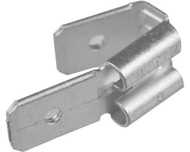 Elpress uisoleret spadestik til 6,3x0,8 mm, med 1 hun- og 2 han-tilslutninger, fremstillet af messing.