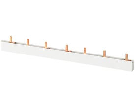 Siemens 3-faset PIN samleskinne i grå isolering med 10mm² tværsnit og 1060mm længde med synlige kobberstik.