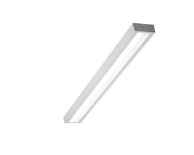 Hvidt CLASS 34 W kassearmatur med mikroprismatisk optik og 3400 lumen, set skråt fra undersiden.