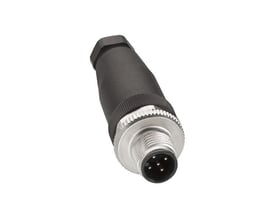 Telemecanique Sensors XZCC12MDM50BJ er et lige, sort og sølvfarvet 5-polet M12-hanstik med Pg7.