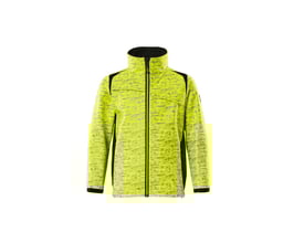 Mascot børne softshell jakke i gul og sort, med lynlås og reflekseffekter. Str. 116.