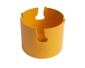 Gul Ironside HM-hulsav til universel brug, 83 mm, set skråt oppefra med åbne skær og centerhul.