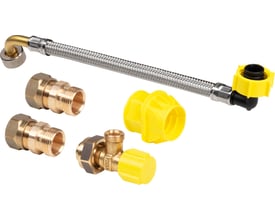 Viega forskruningssæt i rødgods til indbygningscisterne 3L, med slange og beslag til Viega PB rør 16x1,8 mm og 15x2,5 mm.