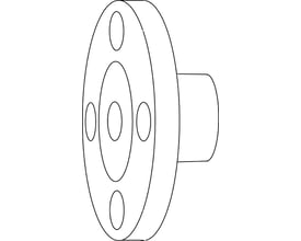 Illustration af IMI Flange DN 32 udløb, der viser flangen med fire huller og tilslutningsdiameter.