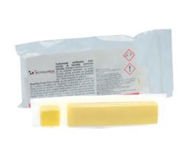 Tecnosystemi kondensat strips til klimaanlæg, sæt med 6 gule puder i emballage med advarselssymboler.