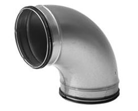 Lindab Bøjning Falset BFU-RS 200.60 med 90 graders vinkel, fremstillet af rustfri-syrefast stål til ventilationssystemer.