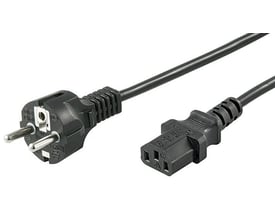 MicroConnect powerkabel på 0,5 meter med sort Schuko-stik og C13-stik, vist med begge stikender.