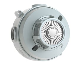 Schneider Electric konventionel termodetektor 6296 i grå med sokkel, viser enhedens centrale varmesensor og tilslutningsmuligheder.